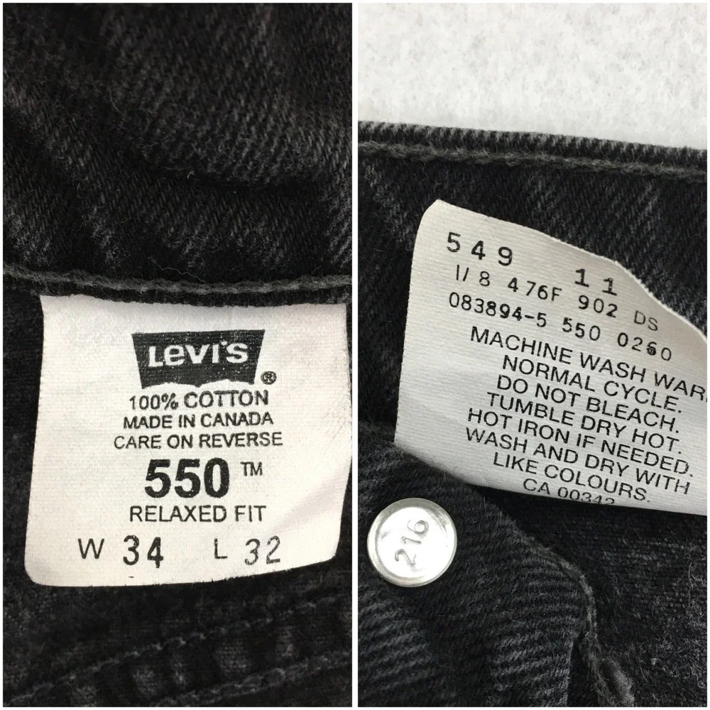 Levis‎ 550 Relaxed Fit Black Denim Jeans Mens Actual 33x31 Canada Vintage Style